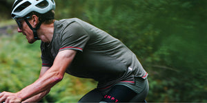 CHPT3 Henley Gravel Jersey being ridden through a Welsh Forest