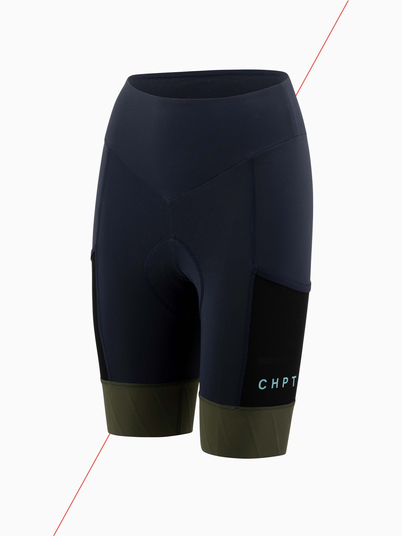 CHPT3 Womens Cargo Bib Short in Outer Space Blue - side View #color_outer-space-blue