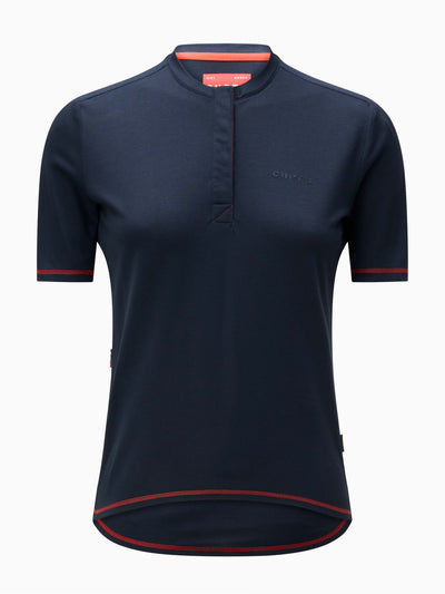 Women's Henley Gravel Jersey, Front view in Outer Space Blue #color_outer-space-blue