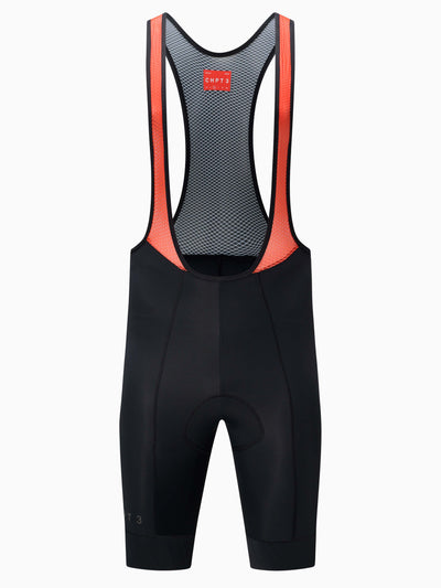 CHPT3 men's Grand Tour Bib shorts, in Carbon black viewed from front #color_carbon-black