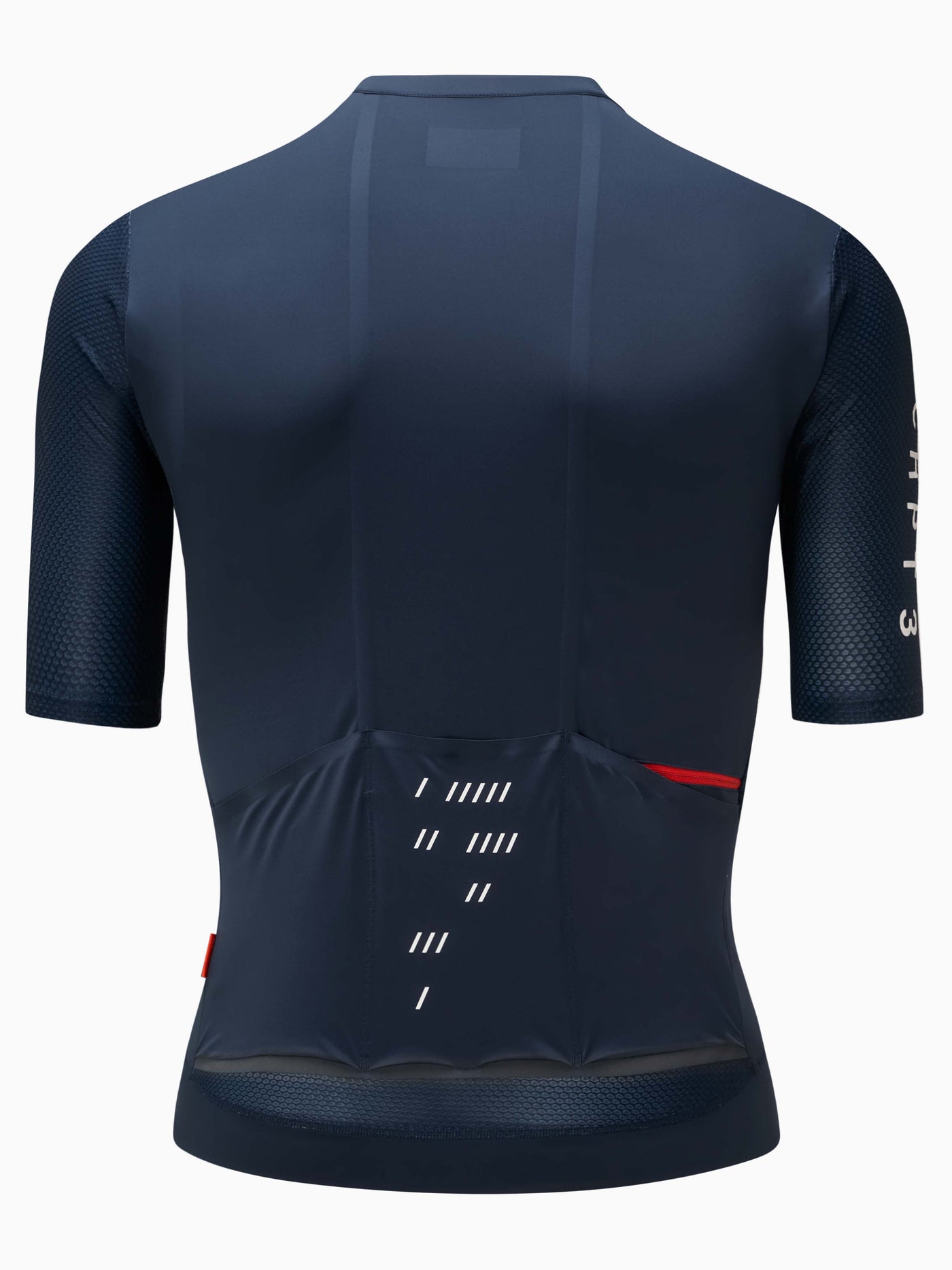 CHPT3 Men's Aero short sleeve jersey, in outer space blue, viewed from back. #color_outer-space-blue