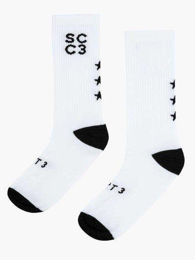 CHPT3 Sporting Club SCC3 Tube socks, left flat view #colour_white