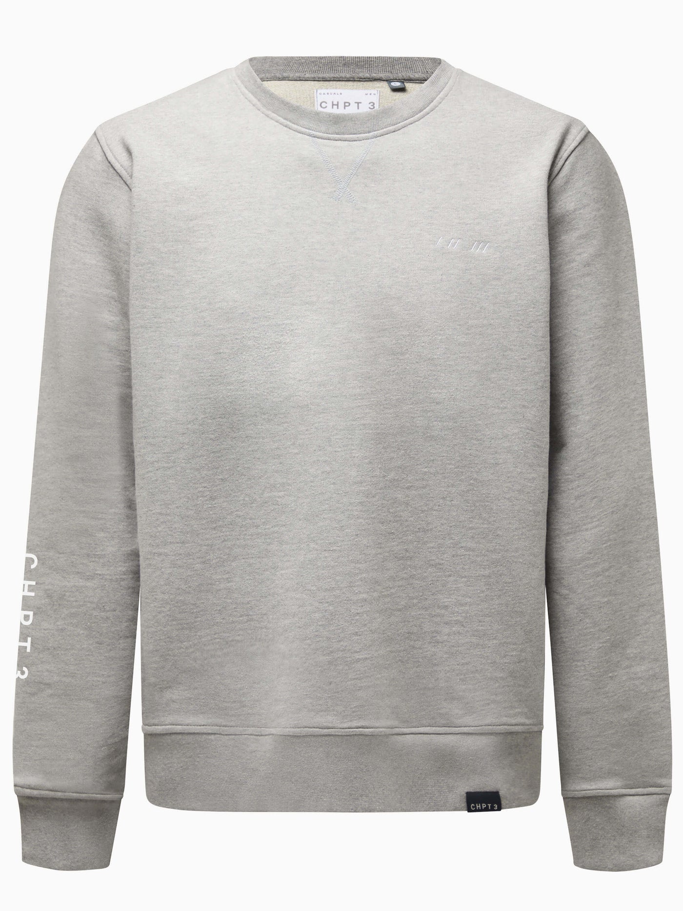 CHPT3 Elysée mens cotton sweatshirt in grey, viewed from the front #color_grey-marl