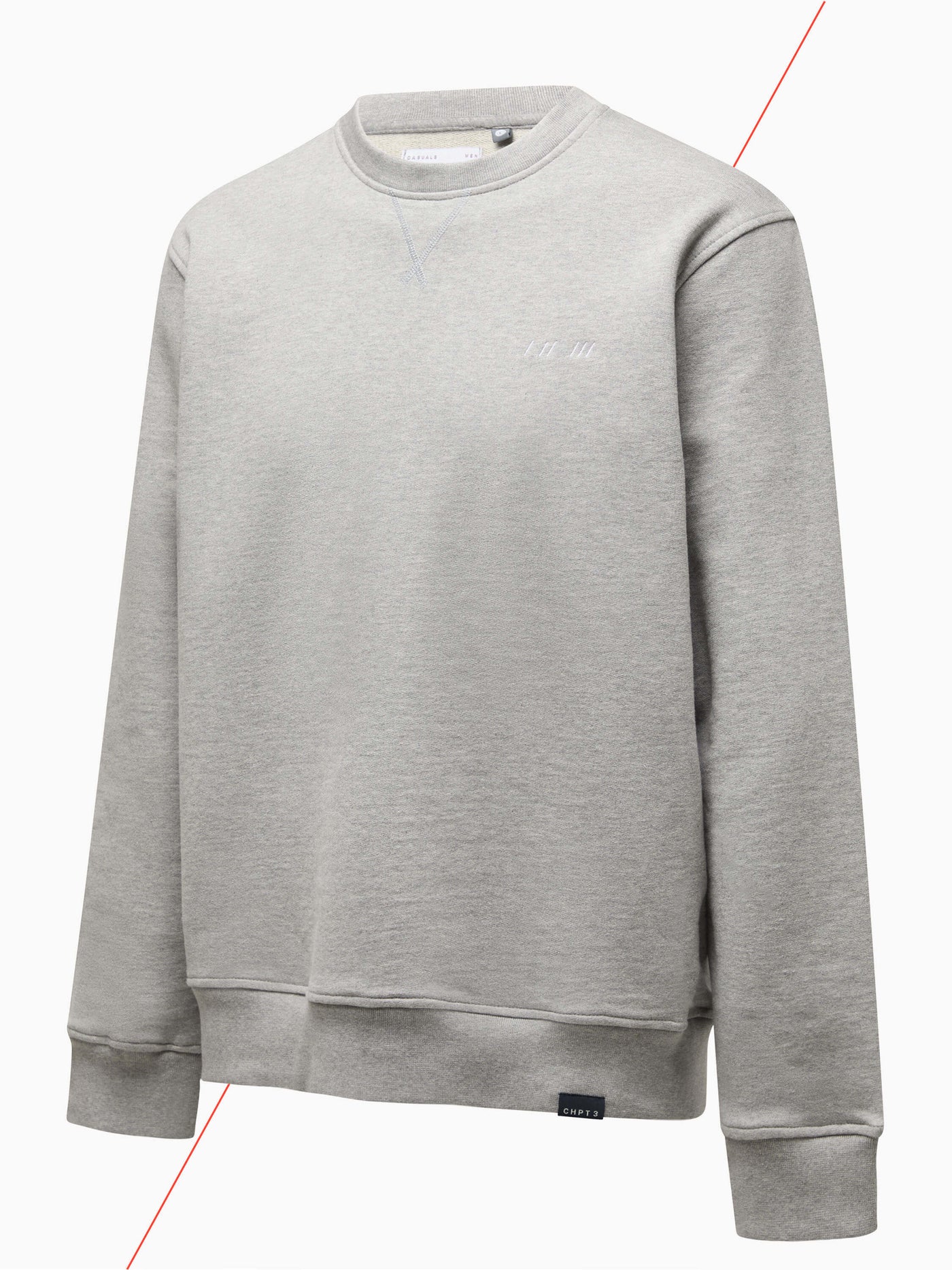 CHPT3 Elysée mens cotton sweatshirt in grey, viewed from the side #color_grey-marl