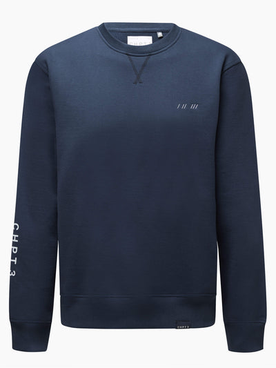 CHPT3 Elysée mens cotton sweatshirt in Outer Space navy blue, viewed from the front #color_outer-space-blue