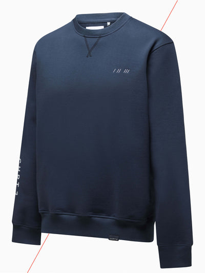 CHPT3 Elysée mens cotton sweatshirt in Outer Space navy blue, viewed from the side #color_outer-space-blue