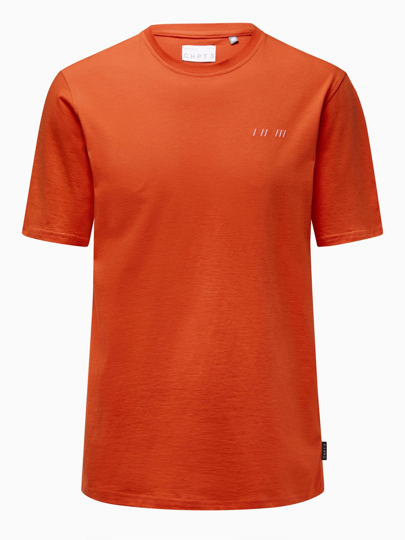 CHPT3 Elysée men's organic cotton t-shirt in colour Fire red, pictured front on #color_fire-red