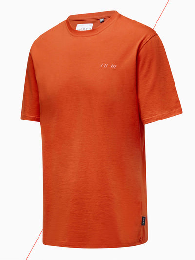 CHPT3 Elysée men's organic cotton t-shirt in colour Fire red, pictured side on #color_fire-red