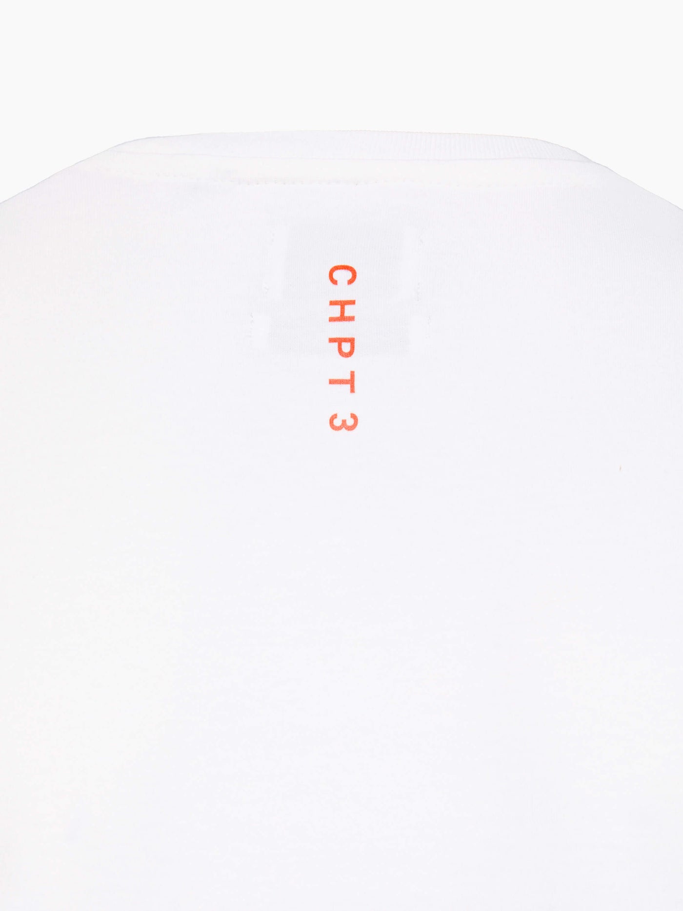 CHPT3 Elysée women's organic cotton t-shirt in colour white, close up print detail #color_white