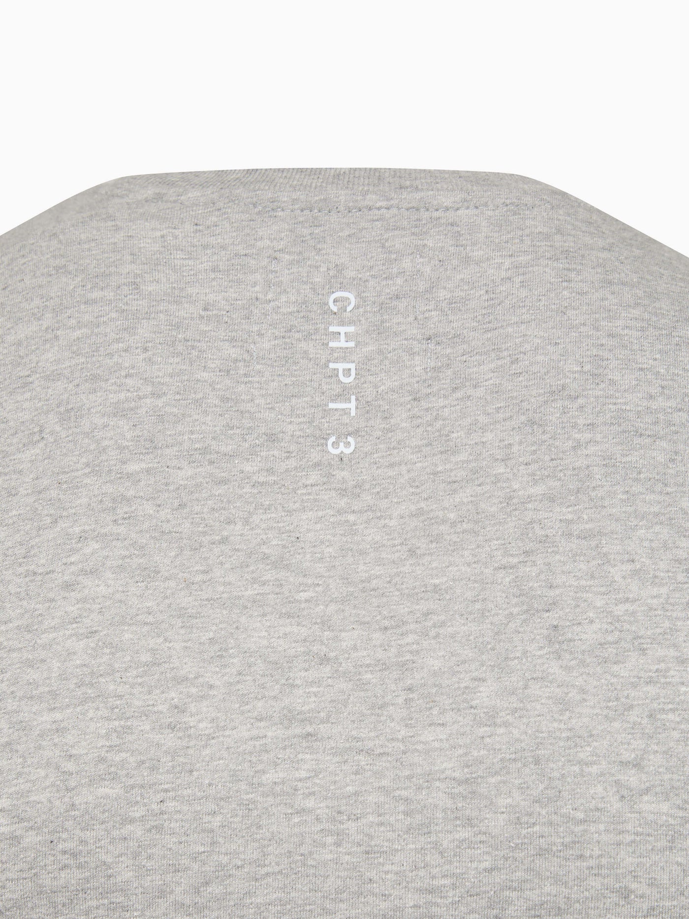 CHPT3 Elysée women's organic cotton t-shirt in colour grey marl, close up print details #color_grey-marl