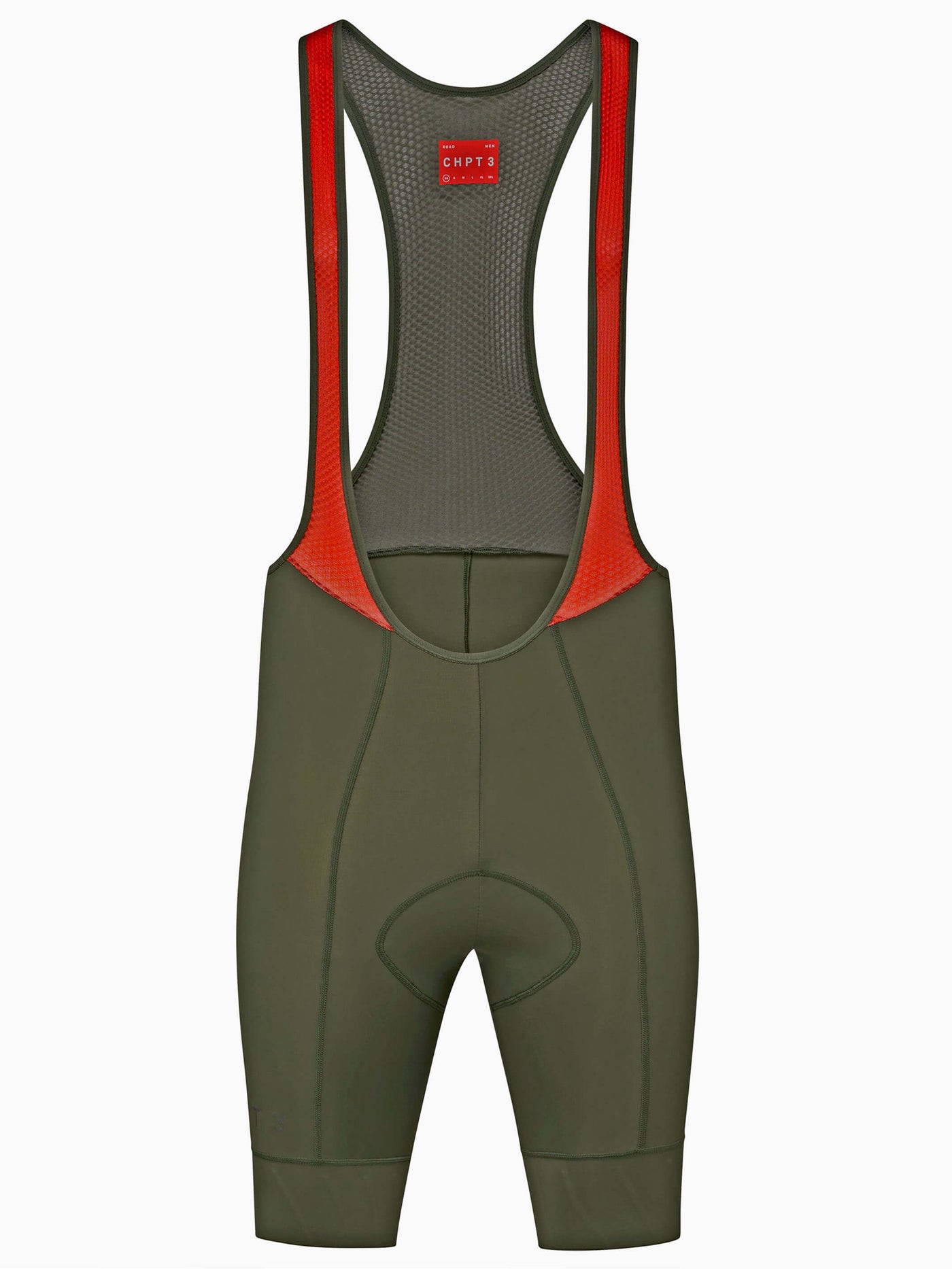 CHPT3 men's Grand Tour Bib shorts, in Forest Green viewed from front#color_forest-green