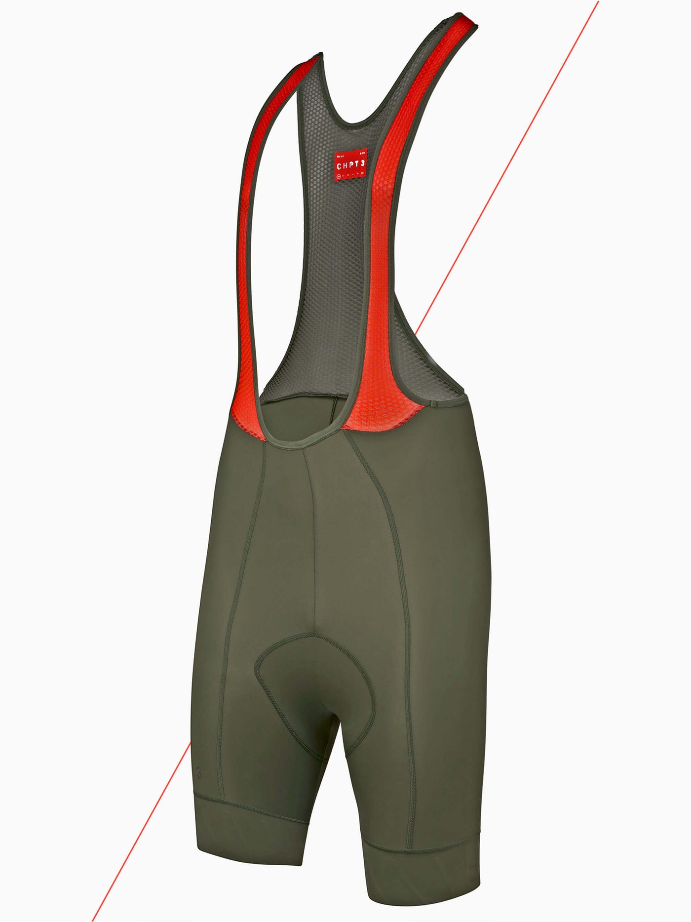 CHPT3 men's Grand Tour Bib shorts, in Forest Green viewed from side#color_forest-green