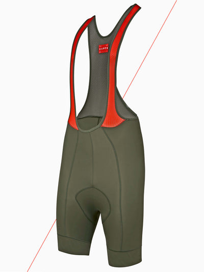 CHPT3 men's Grand Tour Bib shorts, in Forest Green viewed from side#color_forest-green