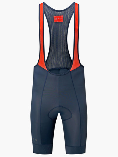 CHPT3 men's Grand Tour Bib shorts, in Outer space Blue viewed from front #color_outer-space-blue
