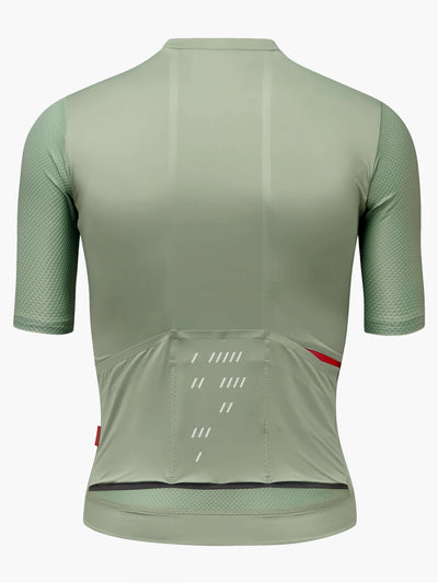 CHPT3 Men's Aero short sleeve jersey, in Lichen Green, viewed from back. #color_lichen-green
