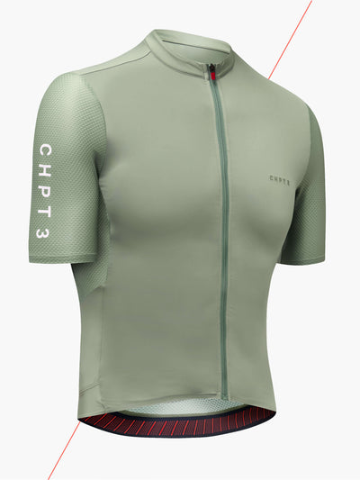 CHPT3 Men's Aero short sleeve jersey, in Lichen Green, viewed from side. #color_lichen-green