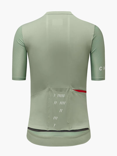 CHPT3 women's short sleeve Aero jersey, in Lichen Green, viewed from back#color_lichen-green