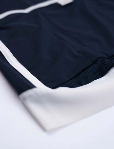 Detail shot of CHPT3 Biarritz women's Cycling Jersey in Blue and White 