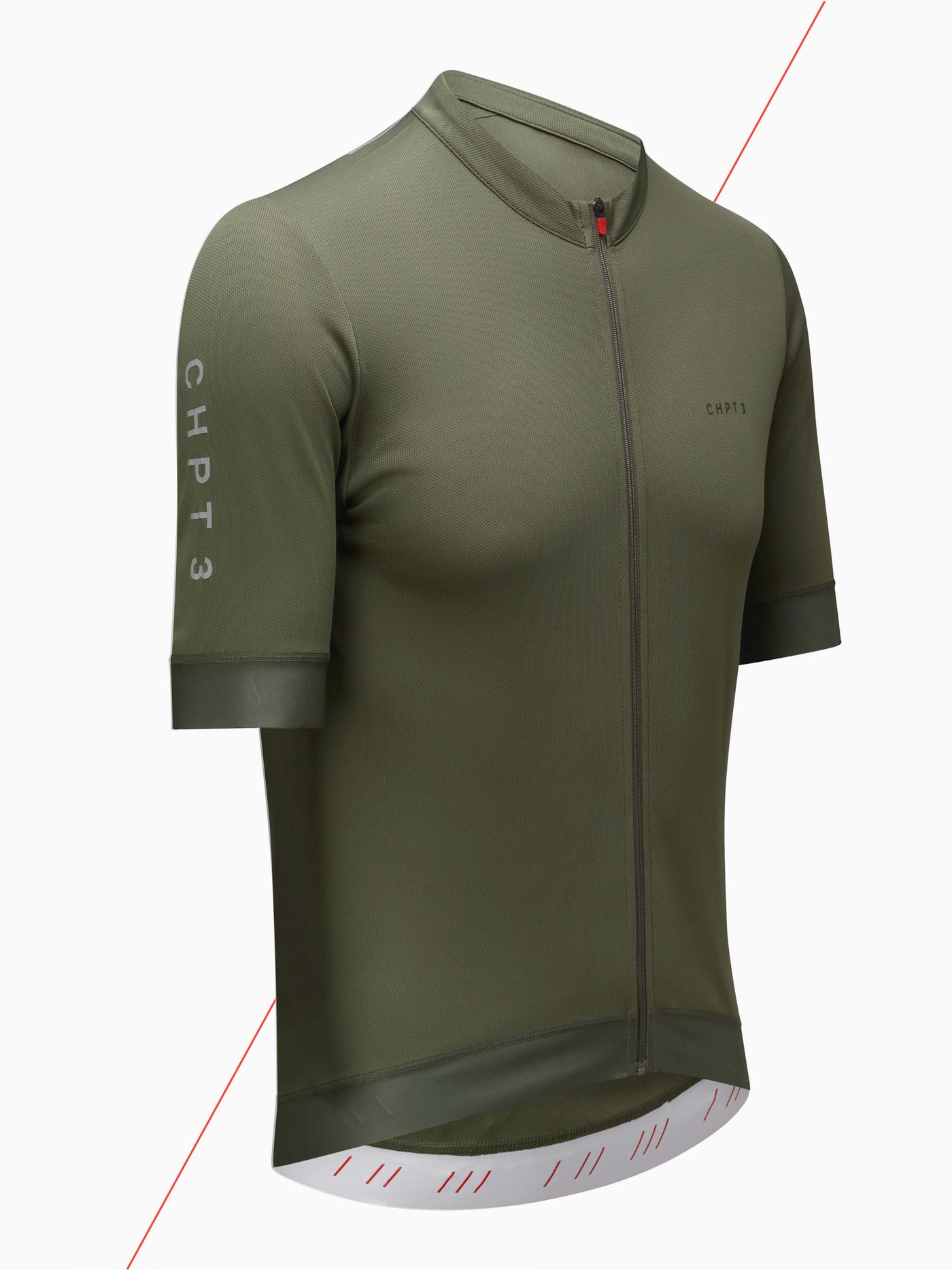 Flat photo from the side of CHPT3 Men's Most Days jersey in Forest Green #color_forest-green