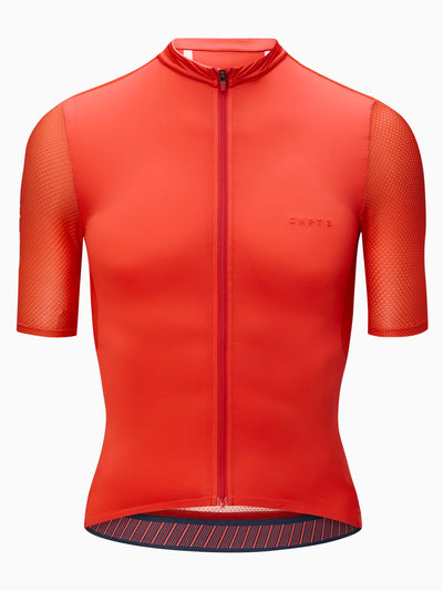 CHPT3 Men's Aero short sleeve jersey, in fire red, viewed from front. #color_fire-red