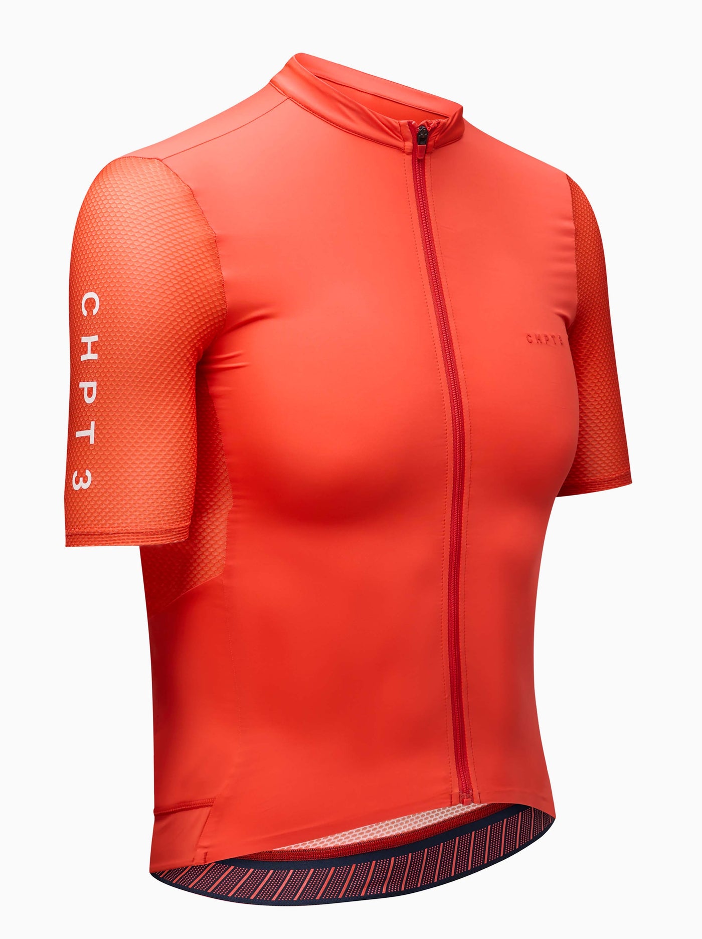 CHPT3 Men's Aero short sleeve jersey, in fire red, viewed from side. #color_fire-red