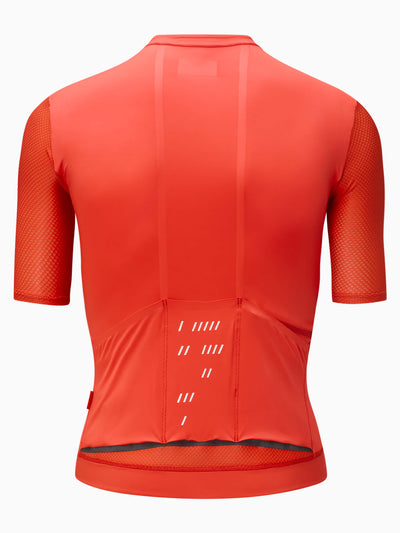 CHPT3 Men's Aero short sleeve jersey, in fire red, viewed from back. #color_fire-red