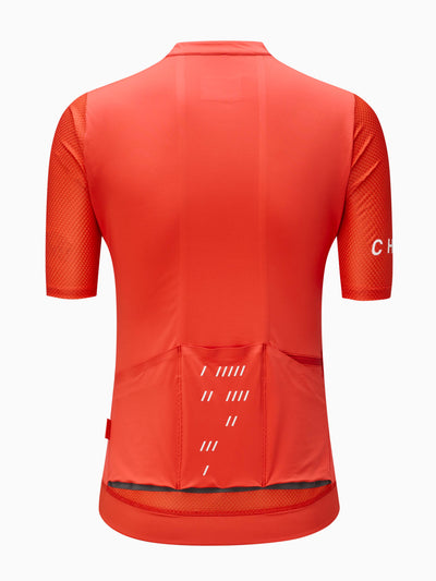 CHPT3 women's short sleeve Aero jersey, in Fire Red, viewed from back #color_fire-red
